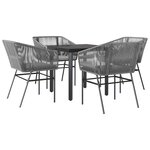 vidaXL Ensemble à manger jardin coussins 5 Pièces gris poly rotin verre