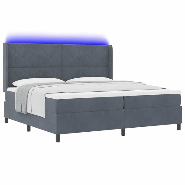 vidaXL Lit à ressorts avec matelas Gris foncé 200 x 200 cm Velours