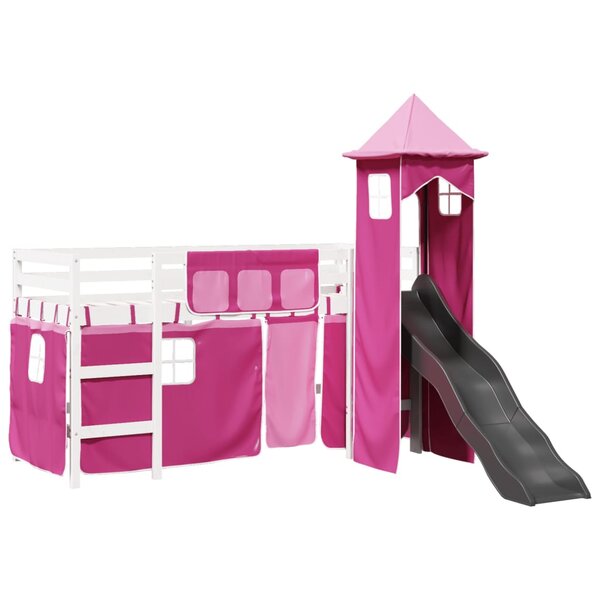 vidaXL Lit mezzanine enfants avec tour rose 80x200cm bois pin massif
