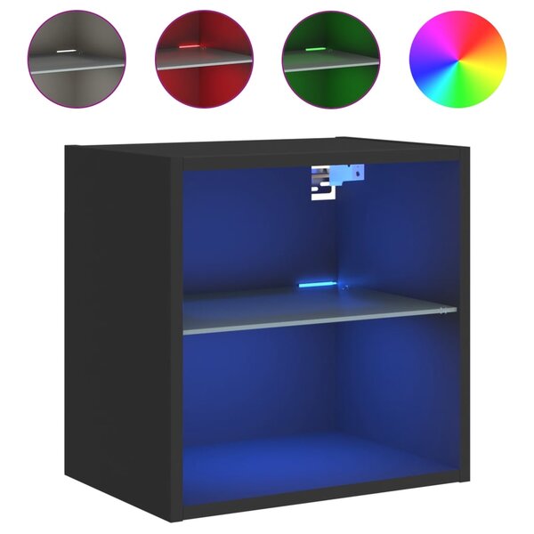 vidaXL Table de chevet murale avec lumières LED noir