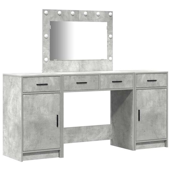 vidaXL Table de Toilette avec tiroir 3 Pièces Gris Bois d'ingénierie