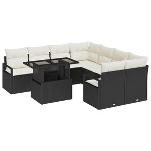 vidaXL Ensemble de canapé de jardin 9 Pièces Noir Poly rotin