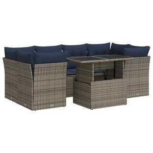 vidaXL Salon de jardin avec coussins 7 Pièces gris résine tressée acacia