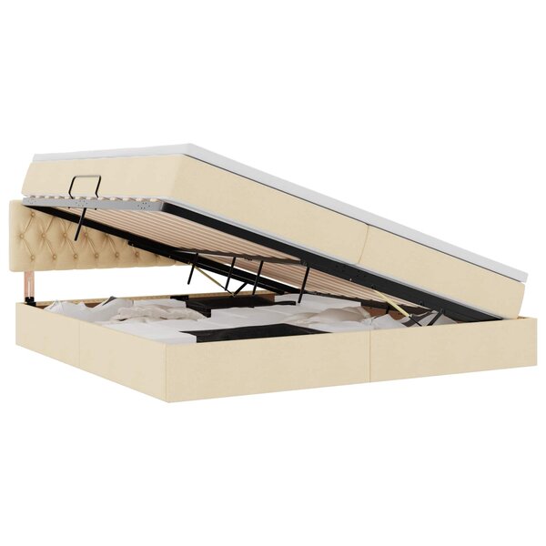 vidaXL Lit avec rangement et matelas avec matelas Crème 200 x 200 cm