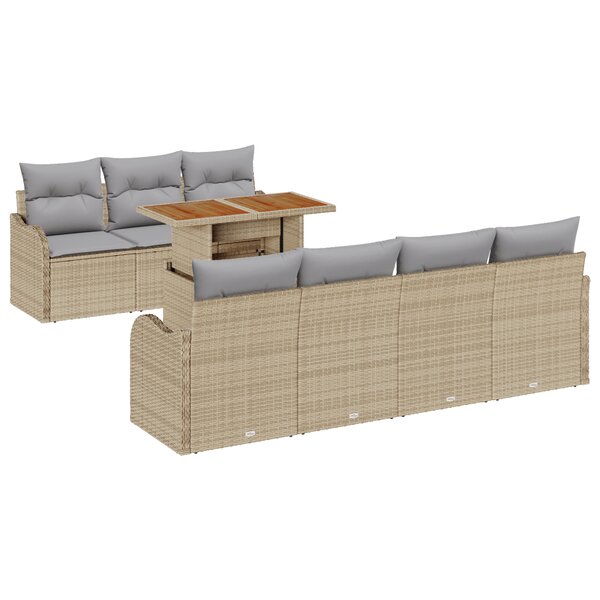 vidaXL Ensemble de Jardin 8 Pièces avec Coussins Beige Poly Rattan