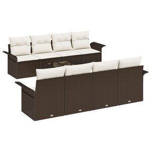 vidaXL Ensemble de canapé de jardin 9 pièces avec coussins Marron Poly Rotin