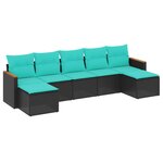 vidaXL Salon de jardin 7 Pièces avec coussins noir résine tressée