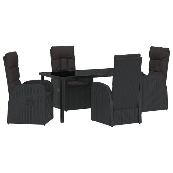 vidaXL Ensemble de salle à manger de jardin 5 pièces avec coussins - en poly rotin noir.