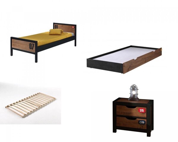 Lit avec table de chevet 'Alex' industriel