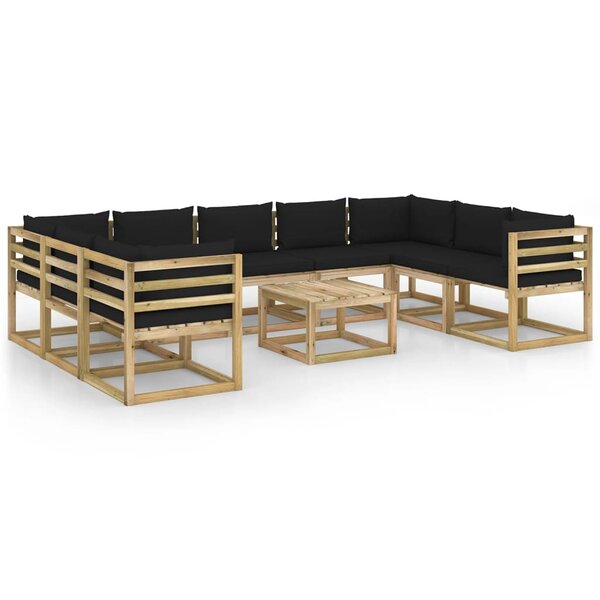vidaXL Salon de jardin 10 Pièces avec coussins bois de pin imprégné