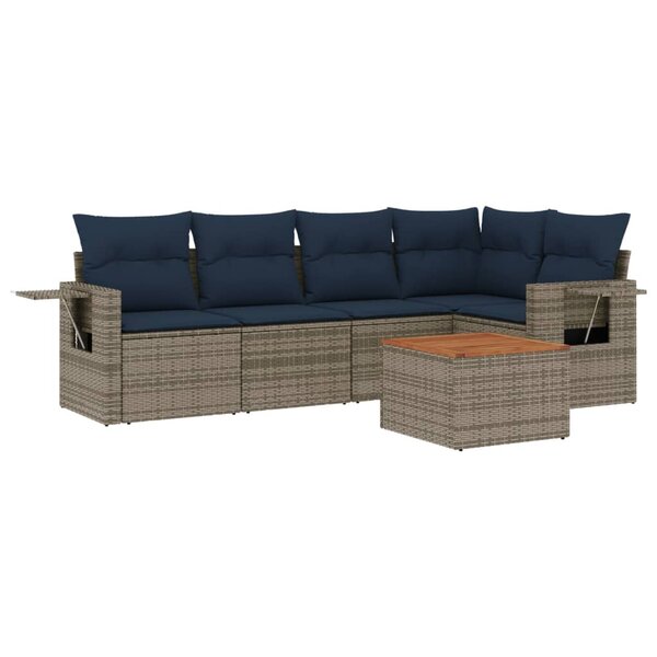 vidaXL Salon de jardin 6 Pièces avec coussins gris résine tressée