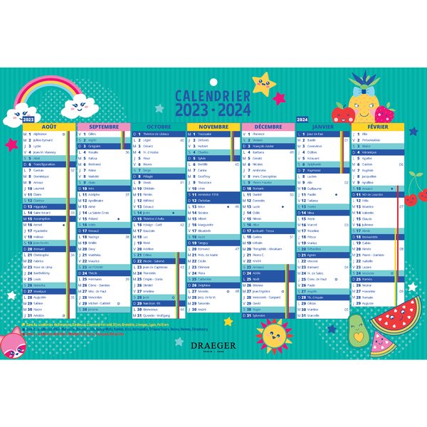Calendrier scolaire 2023-2024 - 19x13  cm - Août 2023 à Décembre 2024 - Kawaï - Draeger