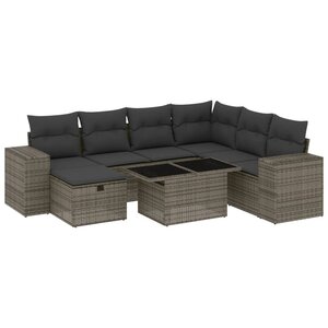 vidaXL Salon de jardin 8 Pièces avec coussins gris résine tressée