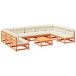 vidaXL Salon de jardin 10Pièces avec coussins cire marron bois pin massif