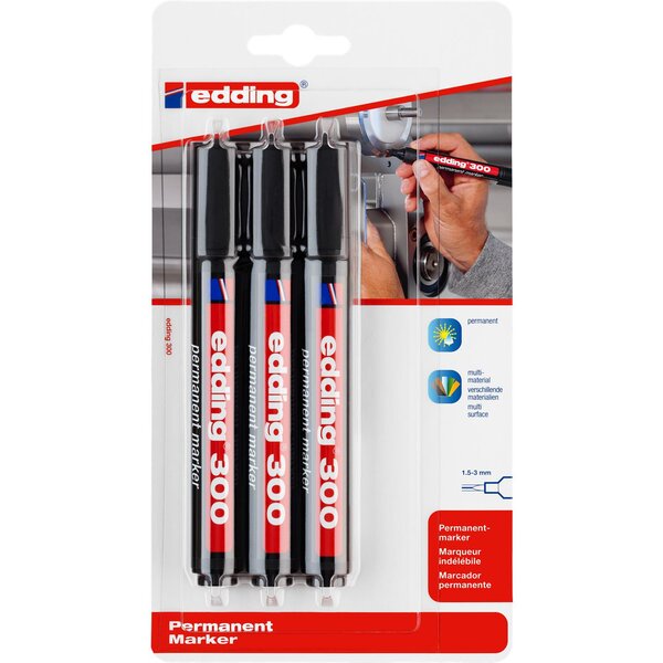 Blister de 3 Marqueurs Permanent 300 Noir 1 5-3 mm EDDING