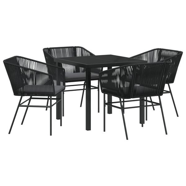 vidaXL Set de salle à manger de jardin 5 pièces avec coussins noirs en poly rotin