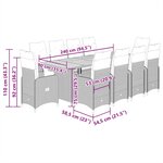 vidaXL Ensemble de bistro de jardin 11 Pièces coussins noir poly rotin