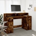 vidaXL Bureau et lumières LED chêne fumé 140x55x91cm bois d'ingénierie