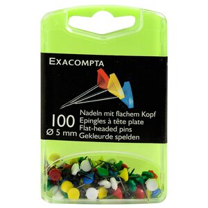 Boîte De 100 Épingles À Tête Plate Unie - Hauteur De Pointe 8mm - 5mm De Diamètre - Couleurs Assorties - Exacompta