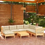 vidaXL Salon de jardin 8 Pièces avec coussins crème Bois de pin solide