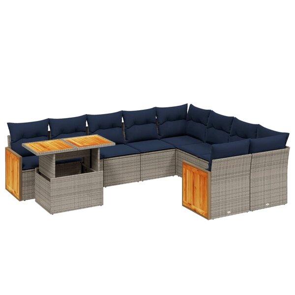 vidaXL Salon de jardin 10 Pièces avec coussins gris résine tressée