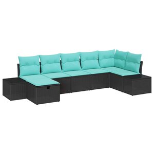 vidaXL Ensemble de canapé de jardin avec coussin 7 Pièces Noir polyrotin