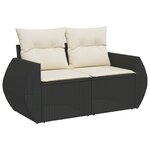 Ensemble de Canapés de Jardin 8 Pièces avec Coussins Noir Rattan Poly Acacia
