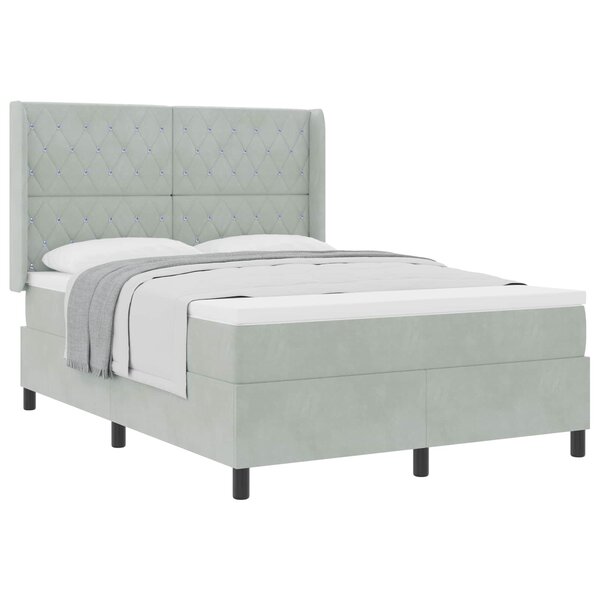 vidaXL Lit à ressorts avec matelas Gris clair 140 x 190 cm Velours