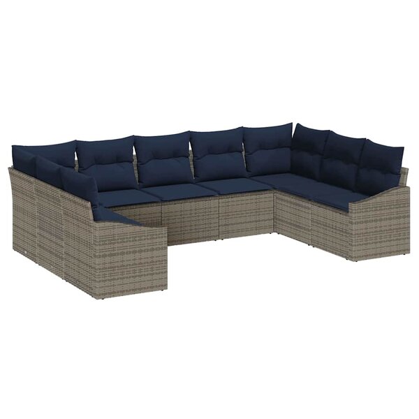 vidaXL Ensemble de canapé de jardin 9 Pièces Gris et bleu marine