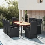 vidaXL Ensemble à manger de jardin 9Pièces coussins noir résine tressée