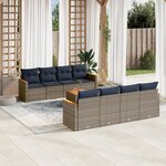 vidaXL Salon de jardin 9 Pièces avec coussins gris résine tressée