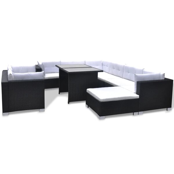 vidaXL Salon de jardin 10 Pièces avec coussins Résine tressée Noir