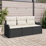 vidaXL Ensemble de canapé de jardin avec coussin 3 Pièces Noir Poly rotin