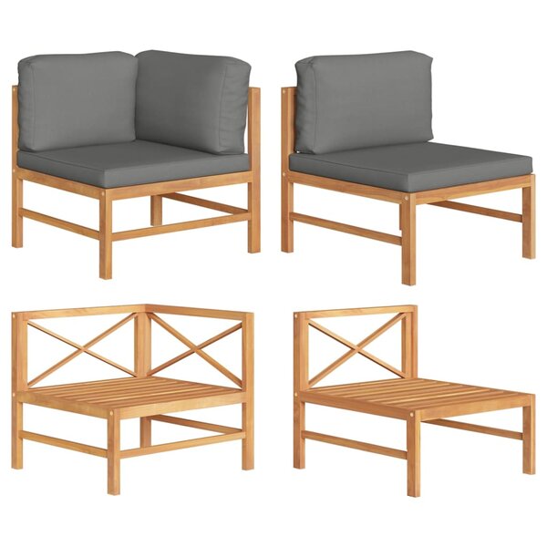 vidaXL Salon de jardin 2 Pièces avec coussins gris foncé Bois de teck