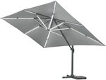 Parasol jardin déporté LED Alu "Sun 3 Luxe" - Carré - 3 x 3 m - Coloris gris - Dalles lestées incluses