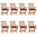 vidaXL Chaises de jardin avec coussins bordeaux lot de 8 Teck massif