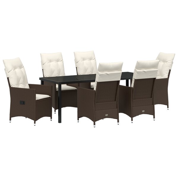 vidaXL Ensemble de repas de jardin 7 pièces avec coussins en poly rattan brun