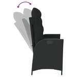 vidaXL Banc inclinable de jardin avec coussins noir résine tressée