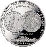 Pièce de monnaie en Argent 10 Euro g 27 Millésime 2025 Revolutionary War FIRST AMERICAN DOLLAR