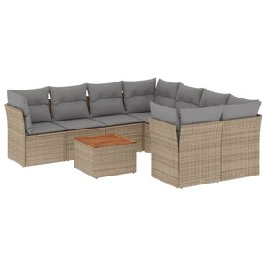 vidaXL Salon de jardin avec coussins 9Pièces mélange beige résine tressée