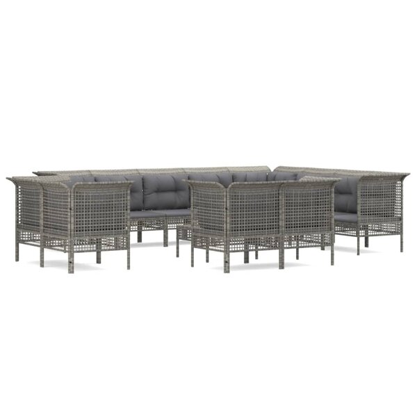 vidaXL Salon de jardin 13 Pièces avec coussins Gris Résine tressée