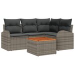 Ensemble de Canapé de Jardin 5 Pièces avec Coussins Gris Poly Rattan Acacia