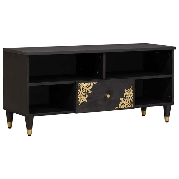vidaXL Meuble TV Noir 100 x 33 x 46 cm Bois de mangue massif
