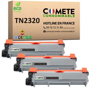 TN2320 - 3 Toners Compatible avec Brother TN2320 Noir - COMETE