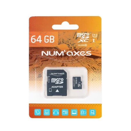 NUMAX Carte mémoire Micro SDXC 64 Go Classe 10 avec adaptateur