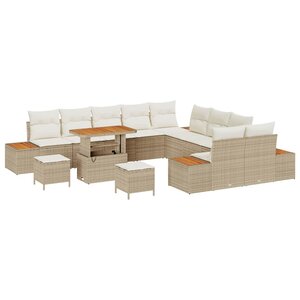 vidaXL Ensemble de canapé de jardin avec coussin Beige Poly rotin
