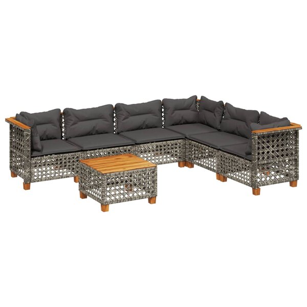 vidaXL Salon de jardin avec coussins 7 Pièces gris résine tressée