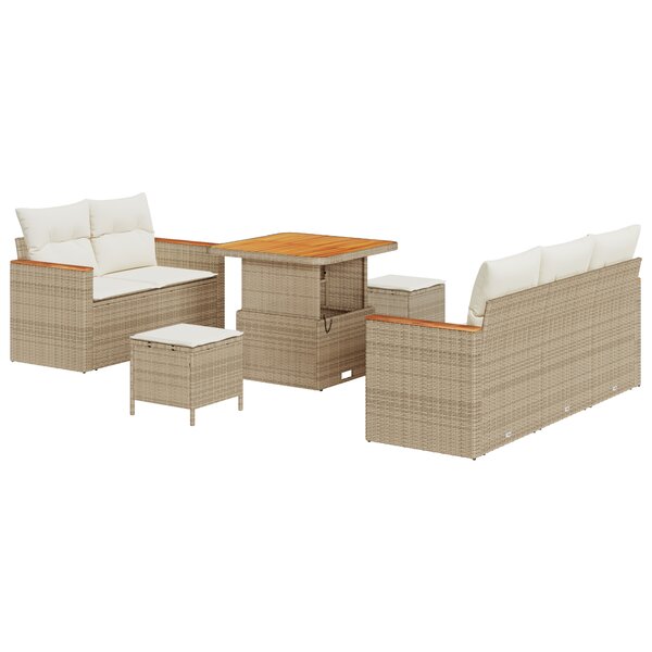 vidaXL Ensemble de Canapé de Jardin de 8 Pièces avec Coussins Beige en Poly Rattan