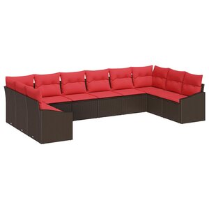 vidaXL Ensemble de Canapés avec coussin 10 Pièces Marron polyrotin