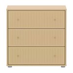 Flexa SAGA Commode 3 tiroirs a facades rainurees Beige sable Oat Boutons en chene